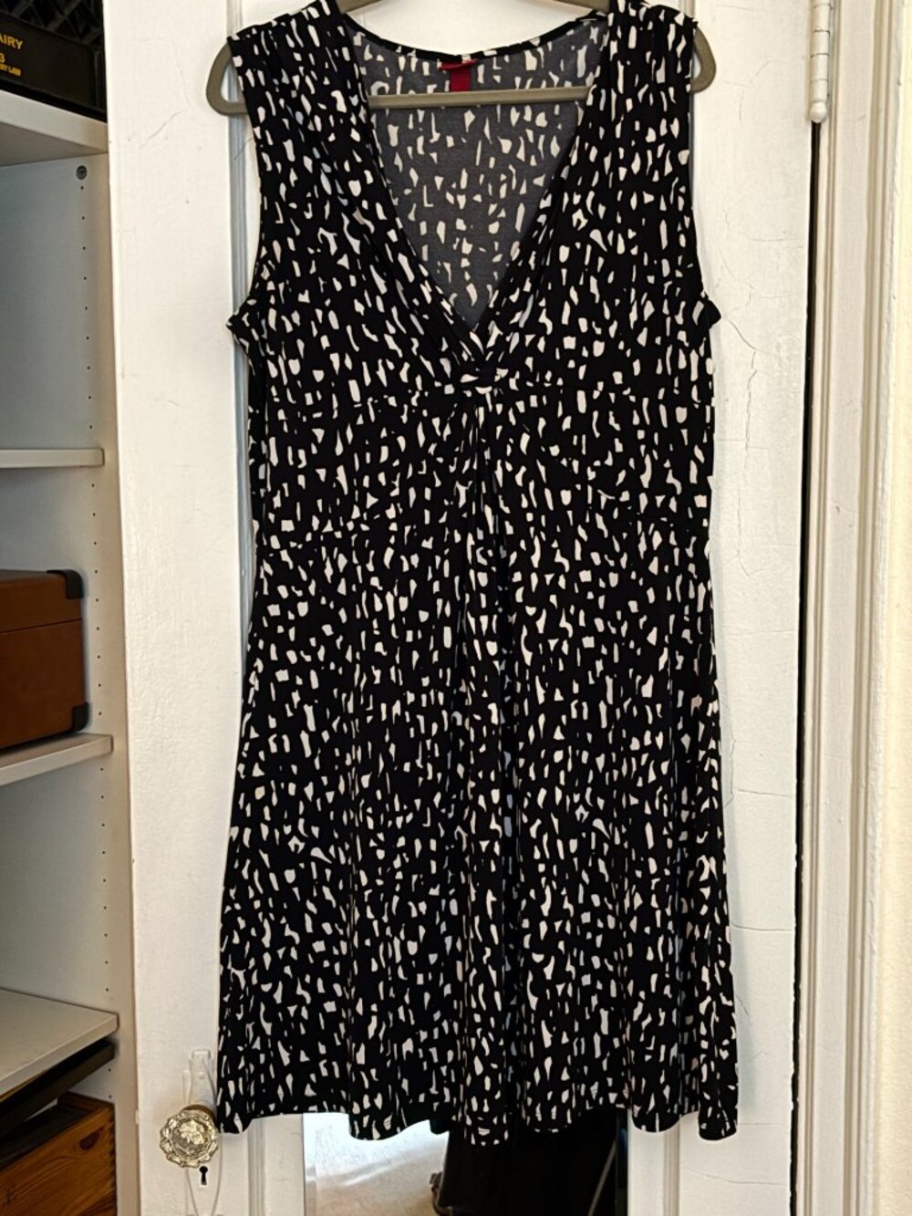 Merona Black White Abstract Print Twist Front Midi Knee Length Dress L